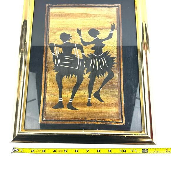 Vintage African Handmade Banana Leaf Tribal Dancing Art Photo in Gold Frame - Picture 8 of 9